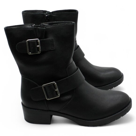 Style Company Womens Black Double Strap Motorcycle Buckle Accent Comfort Gianara - Picture 3 of 8